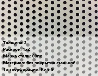 Лист перфорированный 2 1х2 Марка: 08пс без покрытия стальной Rv 6-9